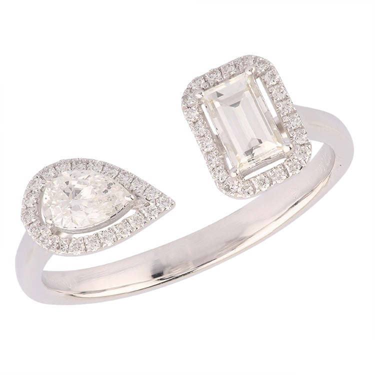 Toi et Moi - 14K White Gold Two Stone with halo bypass Ring