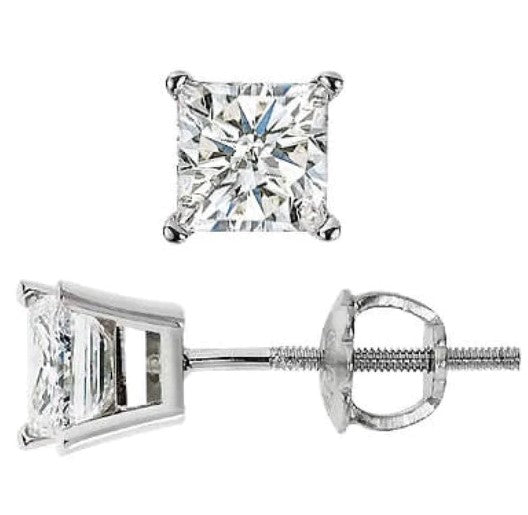 1 1/3 Carat Princess Cut Martini Diamond Stud Earrings