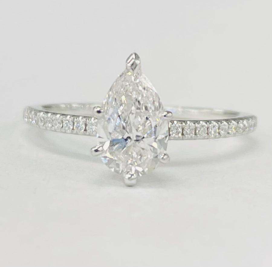 1CT Pear GIA Certified Diamond Accented Engagement Ring