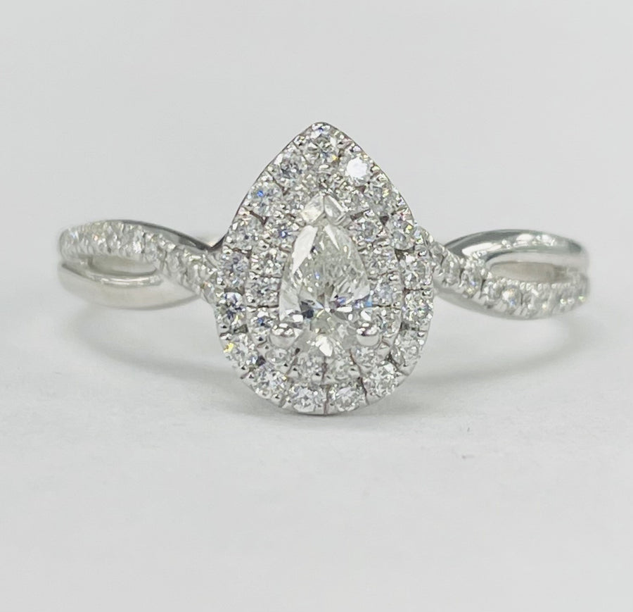 White Gold Pear Double Halo Diamond Engagement Ring