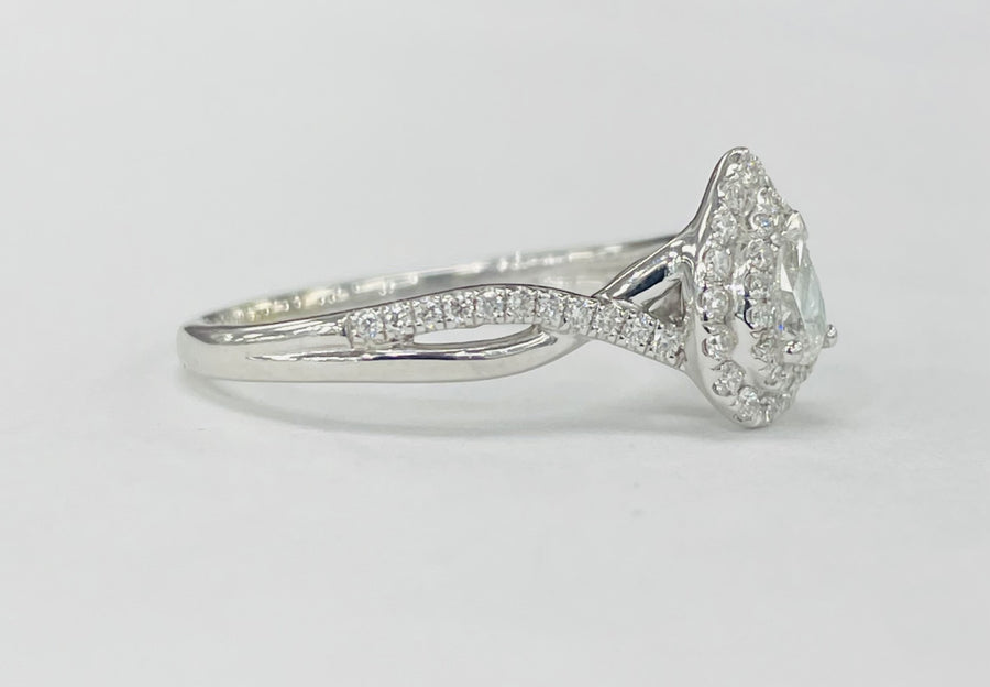 White Gold Pear Double Halo Diamond Engagement Ring