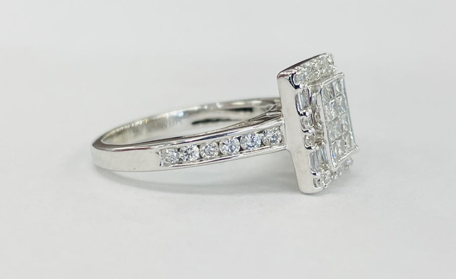 White Gold Invisible Set Diamond Halo Engagement Ring
