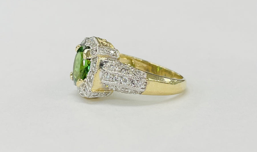 Yellow Gold Vivid Tsavorite Diamond Halo Ring