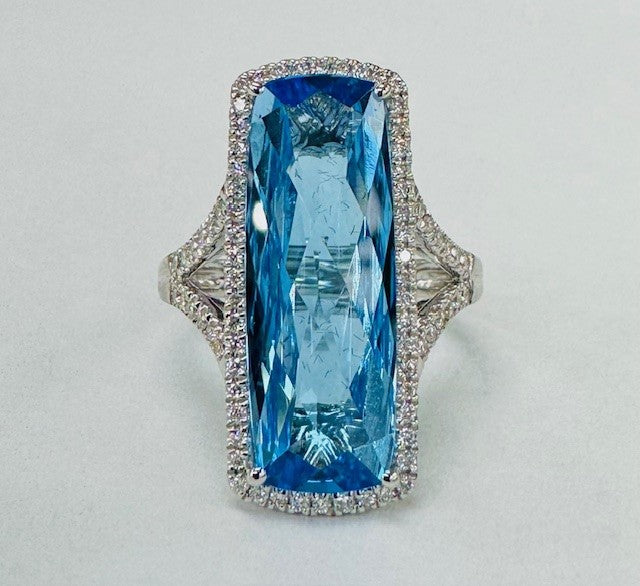 Bellarri - Statement Blue Topaz Diamond Halo Ring