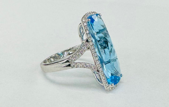 Bellarri - Statement Blue Topaz Diamond Halo Ring