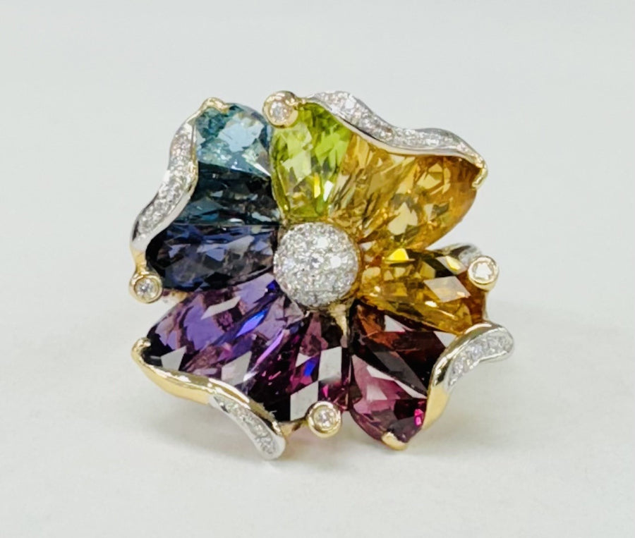 Bellarri - Multi-Colored Floral Gemstone And Diamond Ring