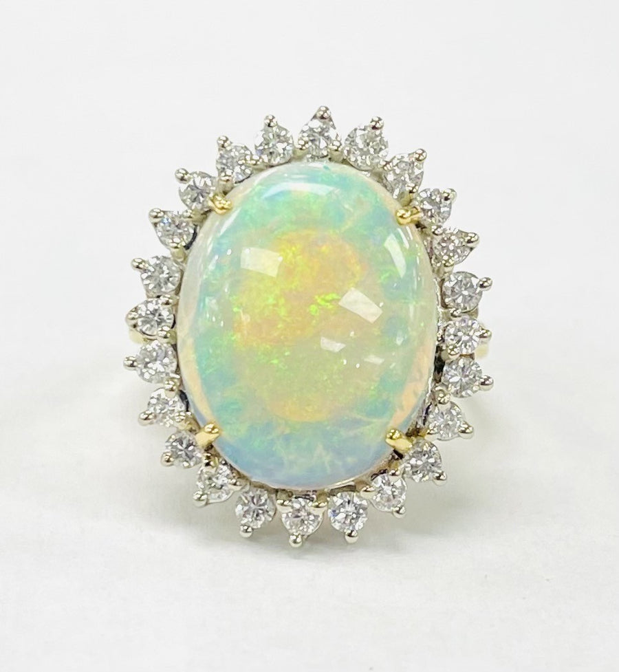 18KT Yellow Gold 4CT Dazzling Opal Halo Diamond Statement Ring
