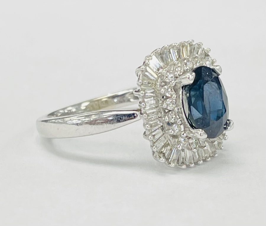 Spectacular Estate Deep Blue Sappire And Diamond Balerina Ring