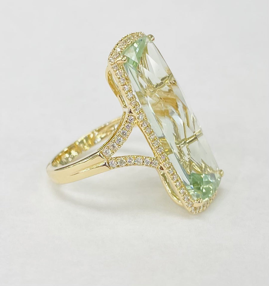 Bellarri - Statement Green Amethyst Diamond Halo Ring