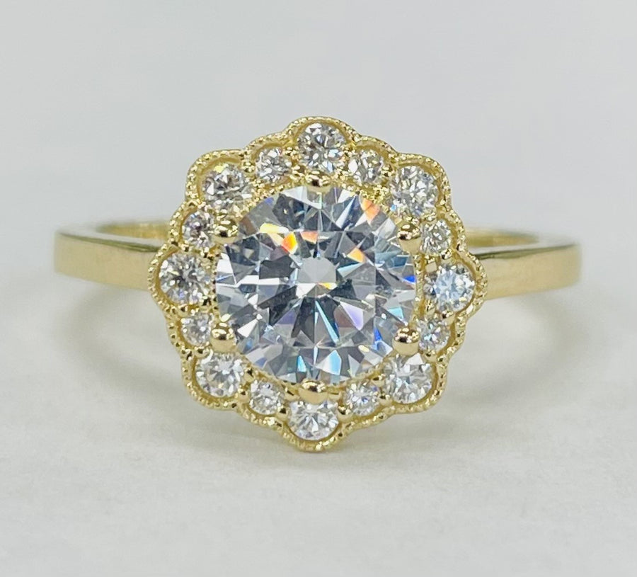 Noam Carver - Vintage Insipred Floral Yellow Gold Halo Diamond Setting