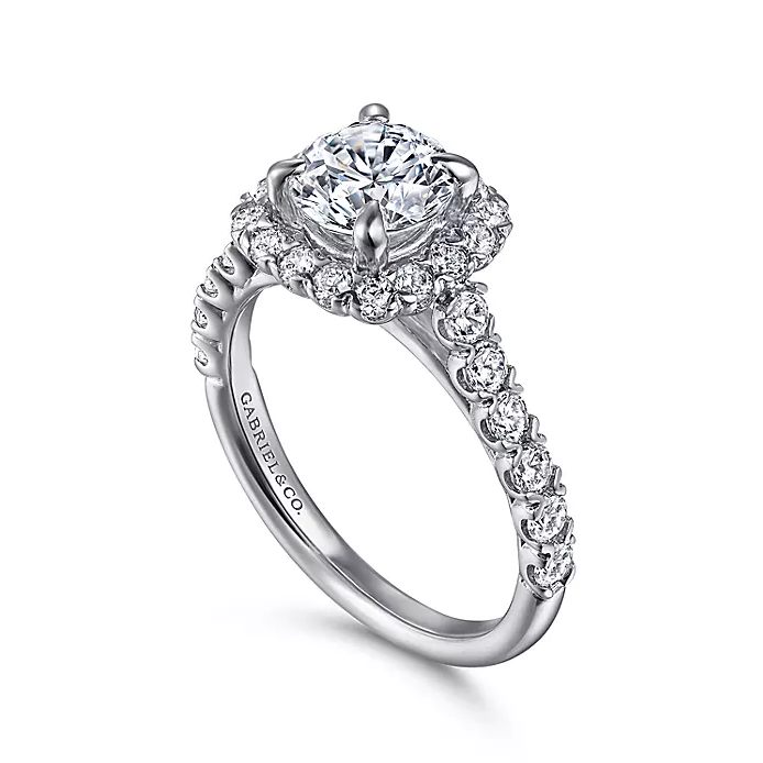 Parker - 14K White Gold Cushion Halo Round Diamond Engagement Ring