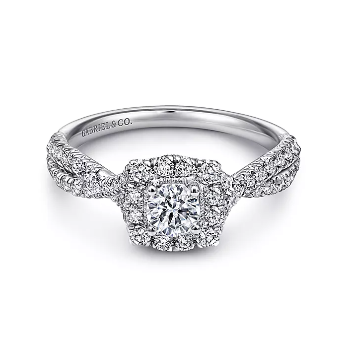 Brio - 14K White Gold Round Halo Diamond Engagement Ring