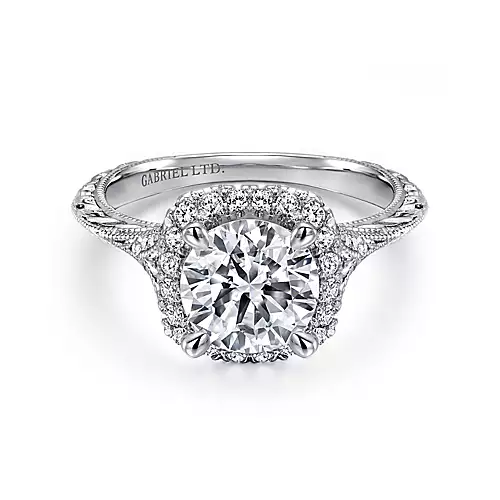 Cordula - Vintage Inspired 18K White Gold Round Halo Diamond Engagement Ring