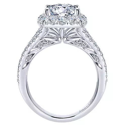 Temi - 18K White Gold Round Halo Diamond Engagement Ring