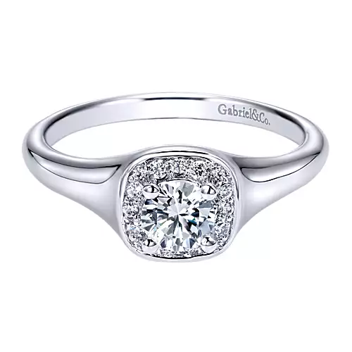 Pose - 14K White Gold Round Halo Diamond Engagement Ring