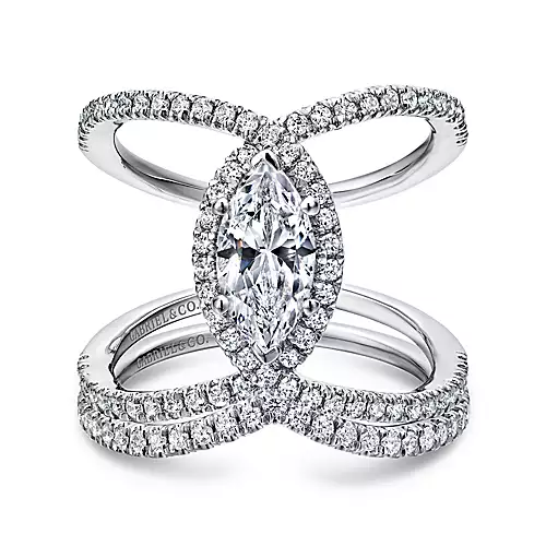 Aurora - 14K White Gold Marquise Halo Diamond Engagement Ring