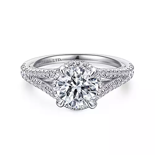 Emely - 18K White Gold Hidden Halo Round Diamond Engagement Ring