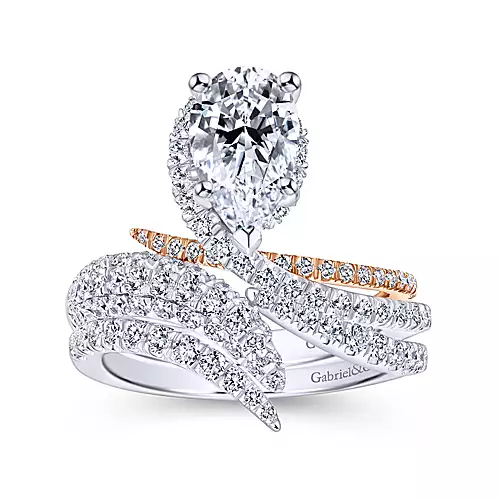 Mystic - 14K White-Rose Gold Pear Shape Halo Diamond Engagement Ring