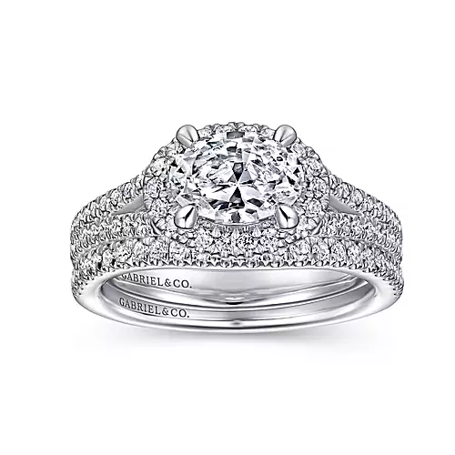 Marbella - 14K White Gold Horizontal Oval Halo Diamond Engagement Ring