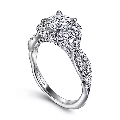 Isabetta - 14K White Gold Cushion Halo Round Diamond Engagement Ring