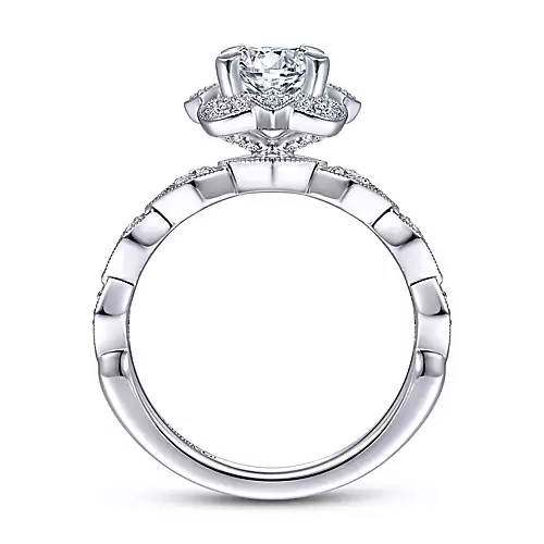 Orsola - Vintage Inspired 14K White Gold Fancy Halo Round Diamond Engagement Ring