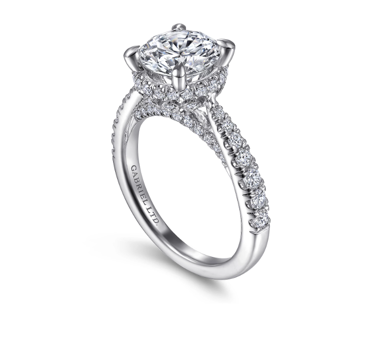Yelena - Vintage Inspired 18K White Gold Round Diamond Engagement Ring