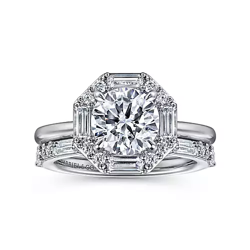 Seina - 14K White Gold Round Halo Diamond Engagement Ring