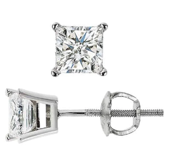 3/4 Carat Princess Cut Martini Diamond Stud Earrings