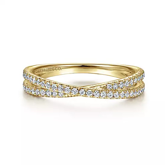 Yellow Gold Criss Cross Diamond Stackable Ring