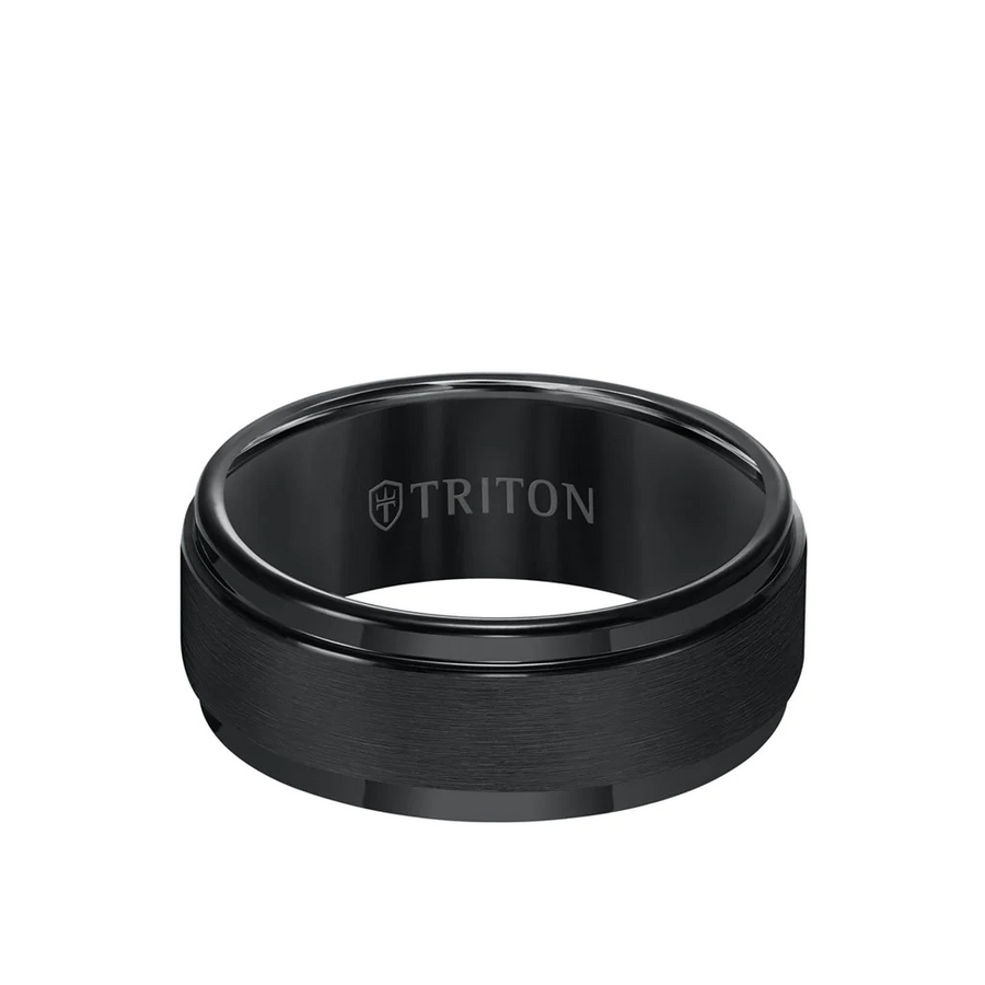 TRITON 9MM Tungsten Carbide Ring - Brushed Finish and Step Edge