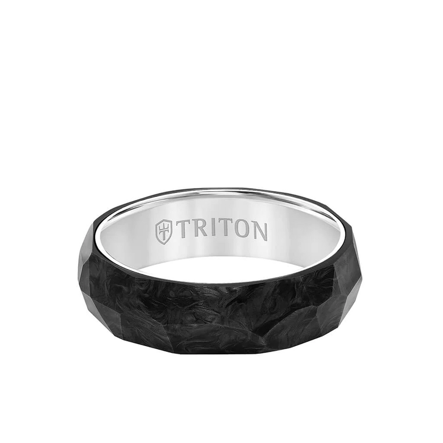 TRITON 6MM Titanium & Forged Carbon Ring - Faceted Profile and Bevel Edge