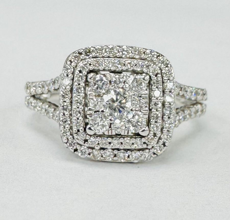 White Gold Double Halo Moasic Diamond Engagement Ring