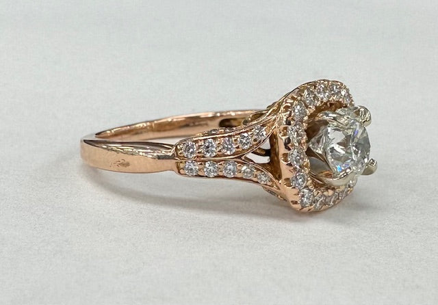 Rose Gold 1 1/2CTW Floral Halo Diamond Engagement Ring