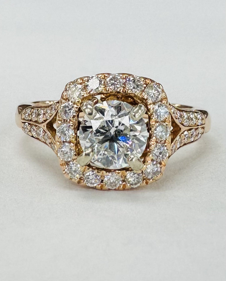 Rose Gold 1 1/2CTW Floral Halo Diamond Engagement Ring