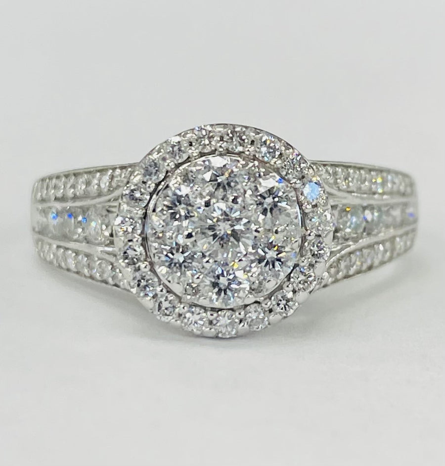White Gold Round Halo Composite Diamond Ring