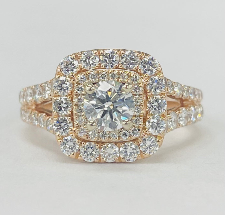 Rose Gold Vera Wang Double Halo 1 3/4CTW Diamond Engagement Ring