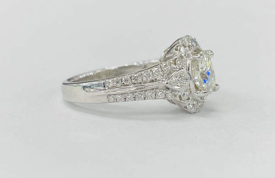 Vintage Inspired Oval Diamond Halo Engagement Ring