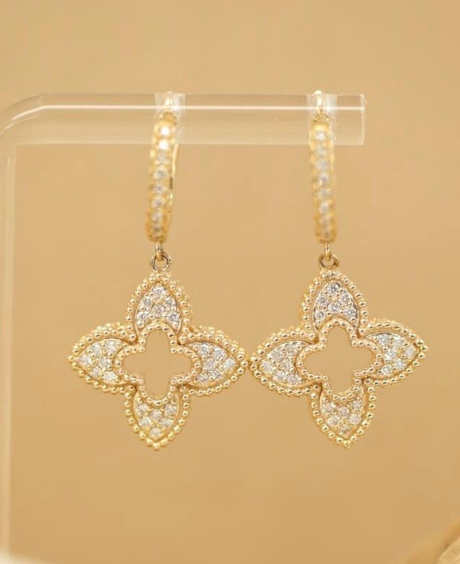 Yellow Gold Dangle Motif Diamond Earrings