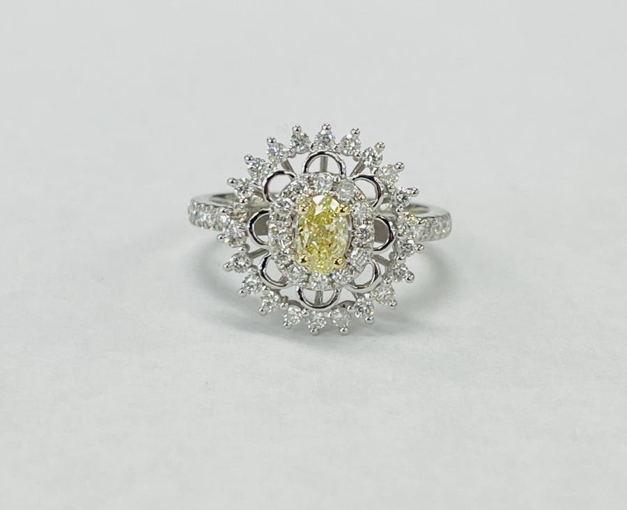 18KT Vintage Inspired Fancy Yellow GIA Diamond Engagement Ring