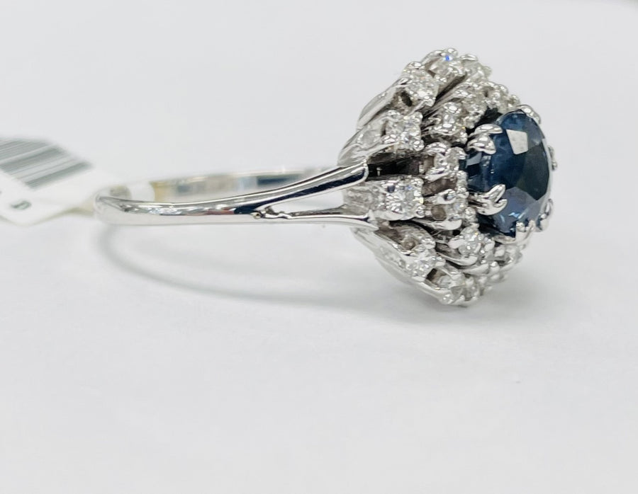 White Gold Sapphire Double Halo Diamond Ring