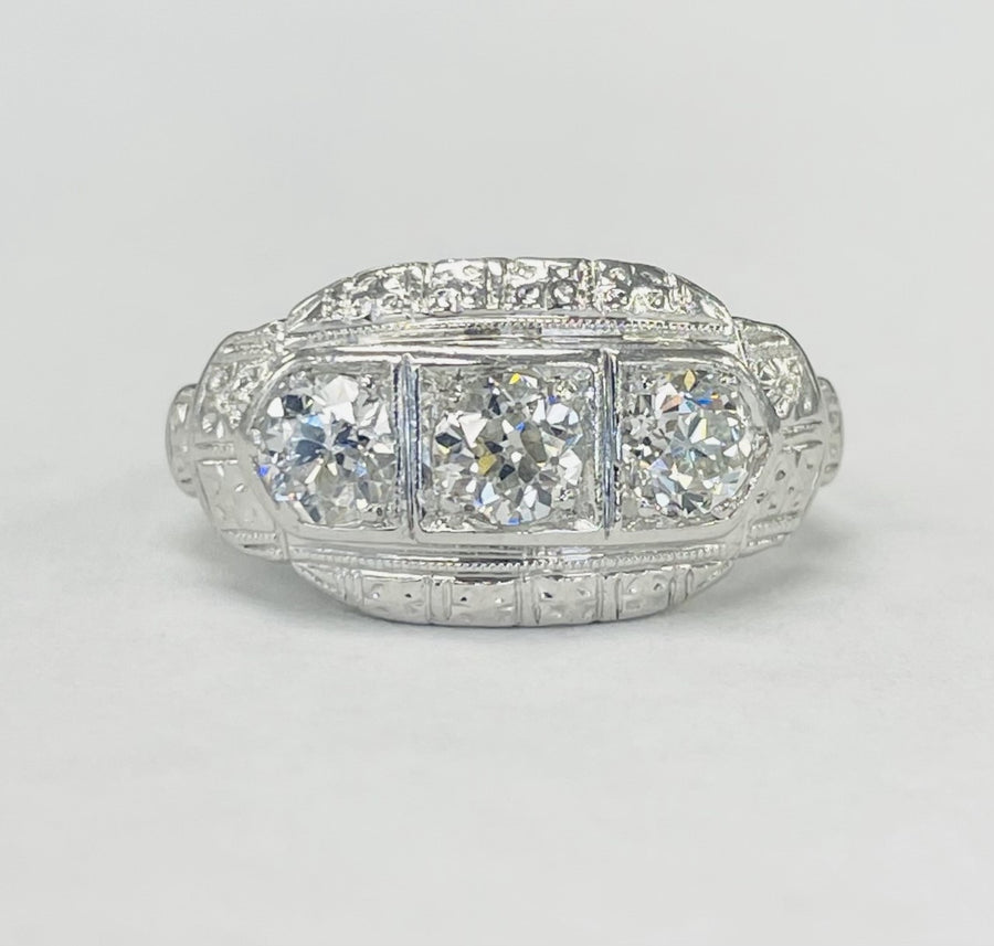 Vintage Platinum Mine Cut Diamond Ring