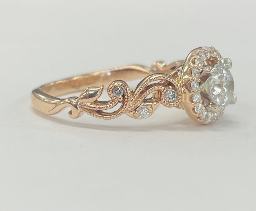Rose Gold Diamond Halo Floral Engagement Ring