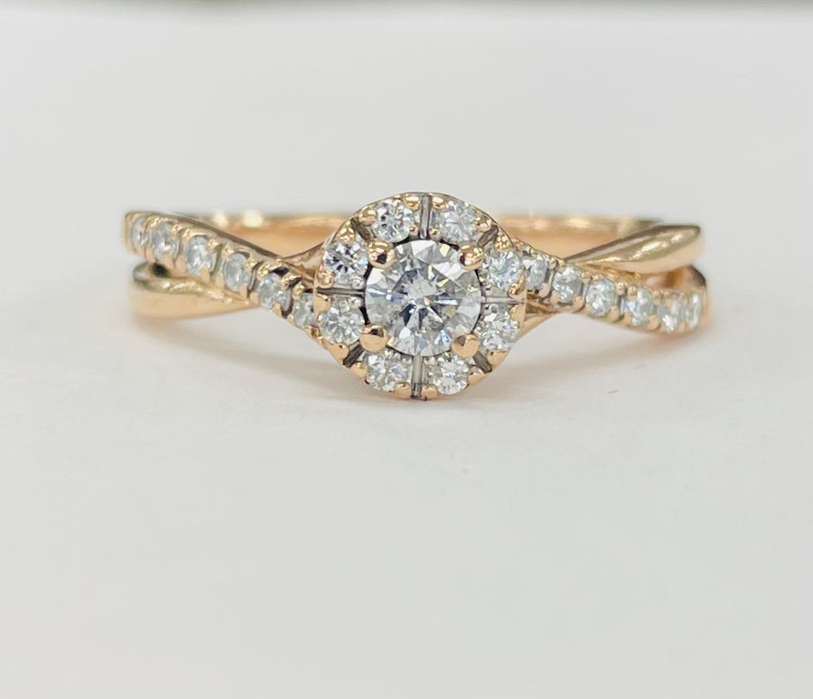 Rose Gold Halo Diamond Twist Engagement Ring