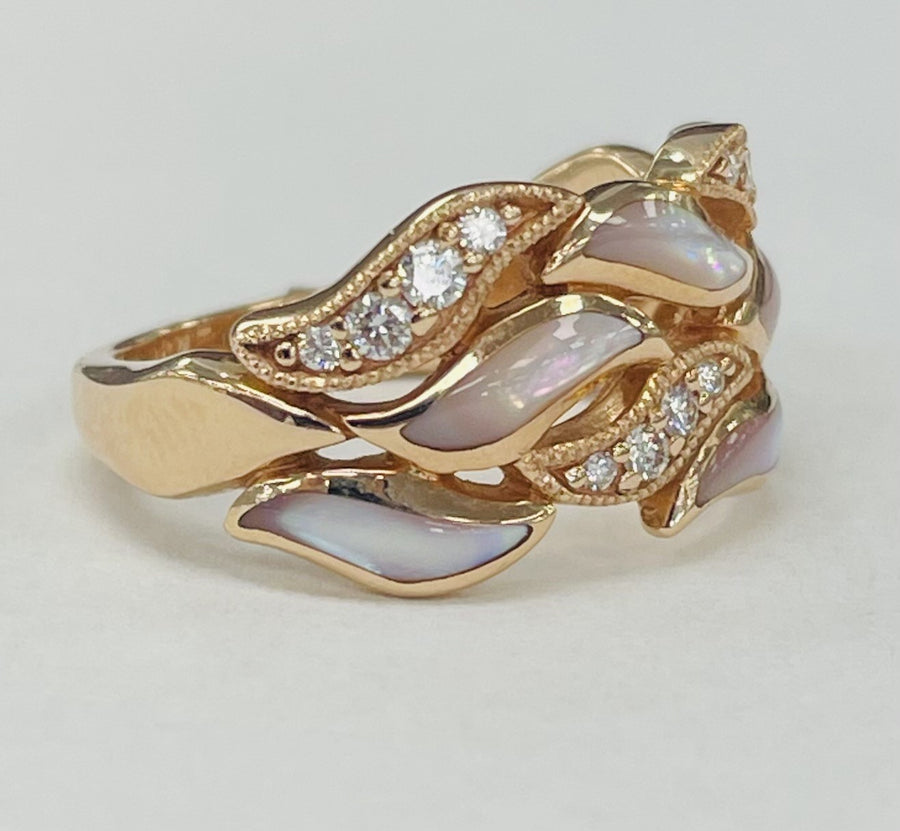 Flowing Mother Of Pearl And Diamond Fashion Ring