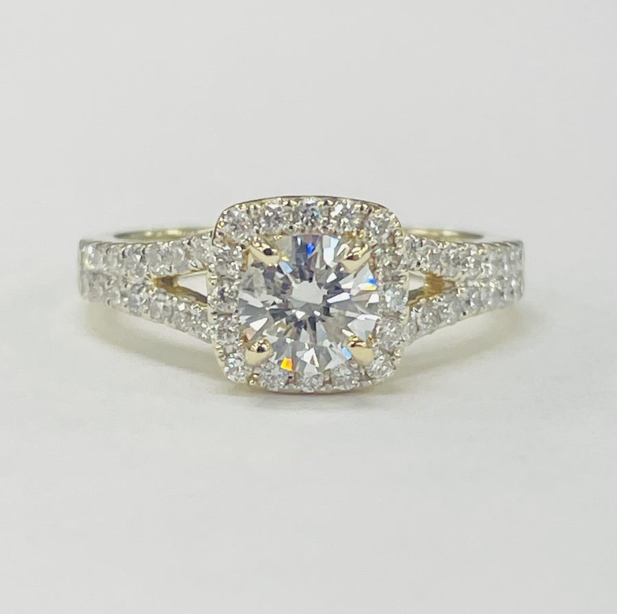 1 1/2CTW GIA Certified Halo Diamond Split Shank Ring