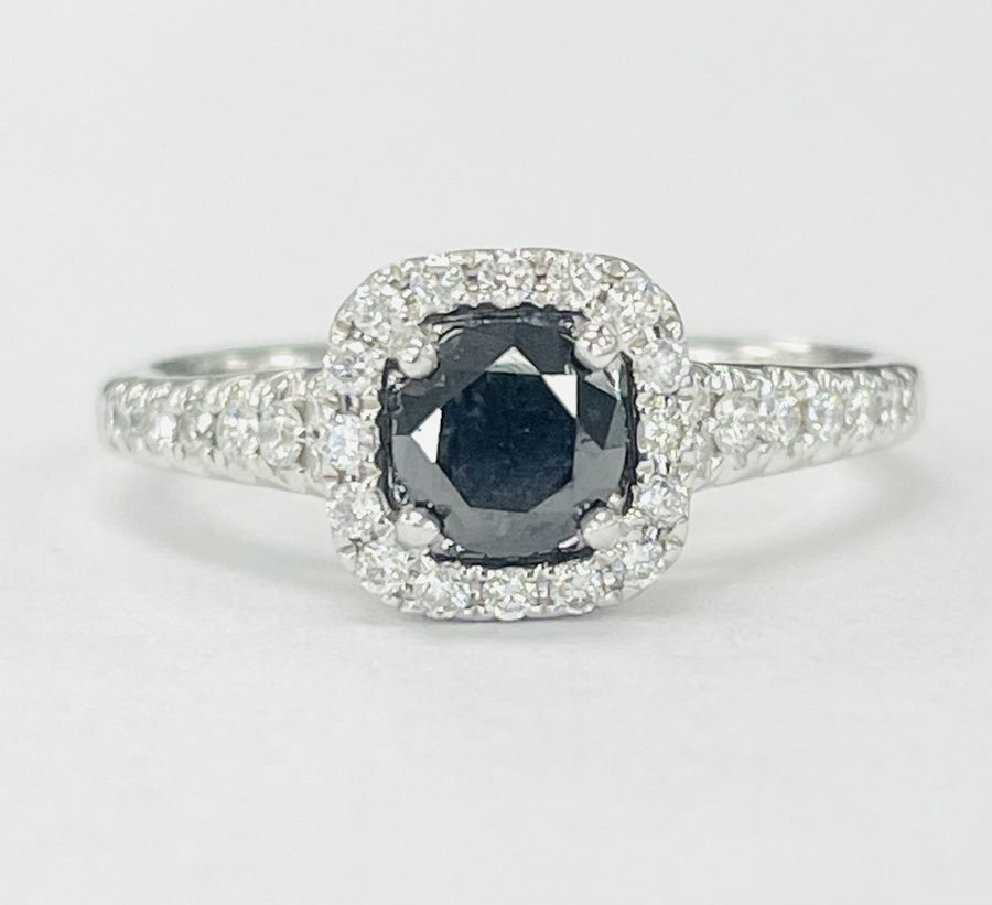 Elegant Black Diamond Halo Engagement Ring