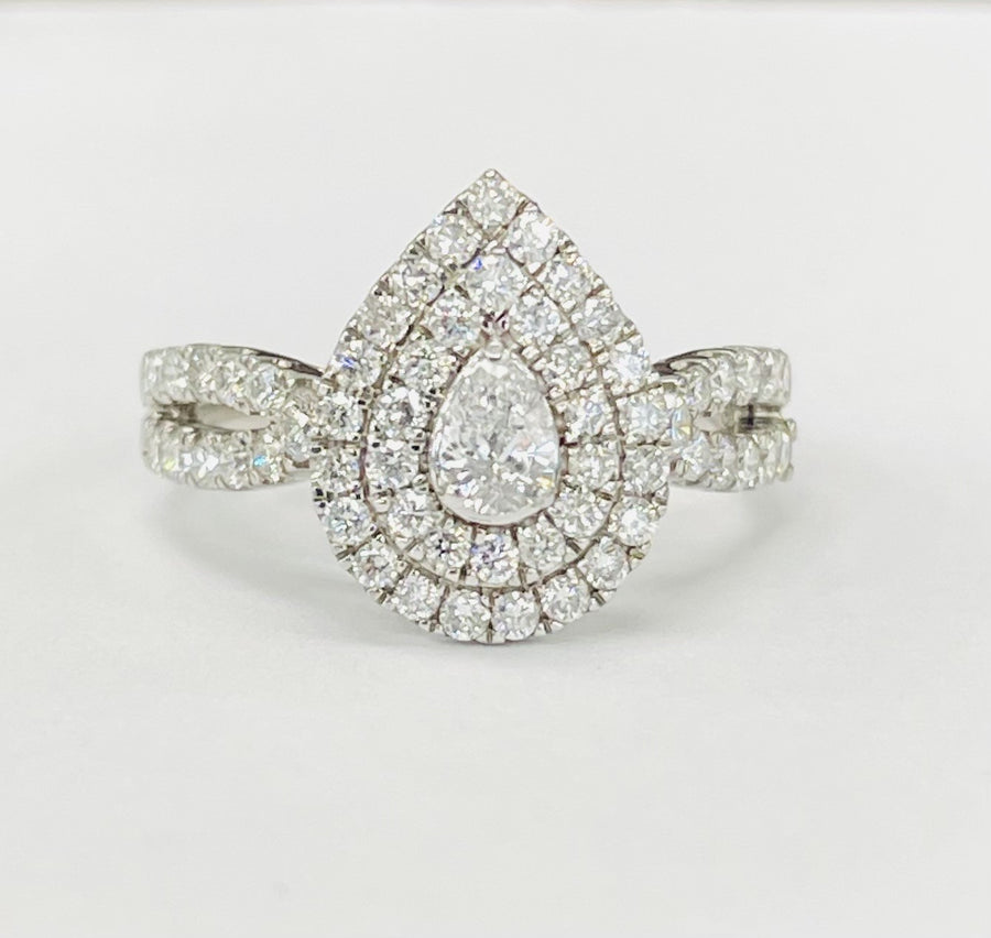 Pear Double Halo Diamond Twist Shank Engagement Ring