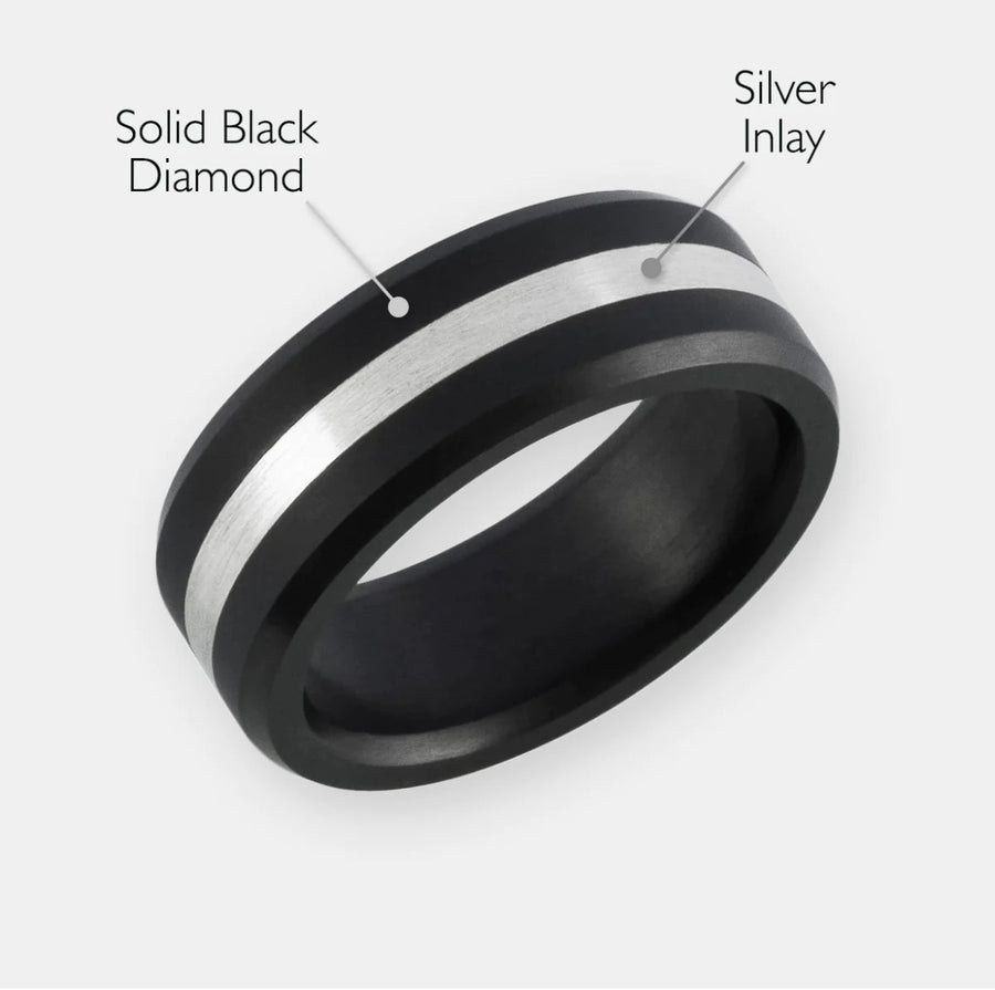 ELYSIUM ARES - SOLID BLACK DIAMOND RING - SILVER INLAY