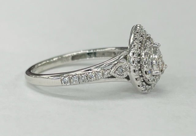 White Gold Double Halo Pear Style Ring