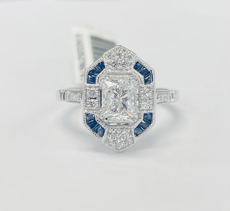 Vintage Inspired Diamond And Sapphire Engagement Ring